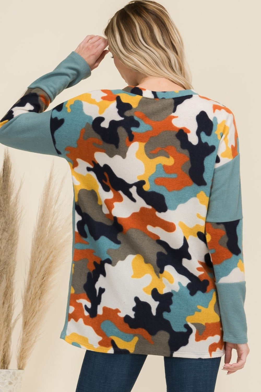 Long Sleeve Camo T-Shirt | Celeste Full Size | Teal