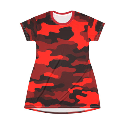 Camo T-Shirt Dress | Scarlet Red and Black Camouflage