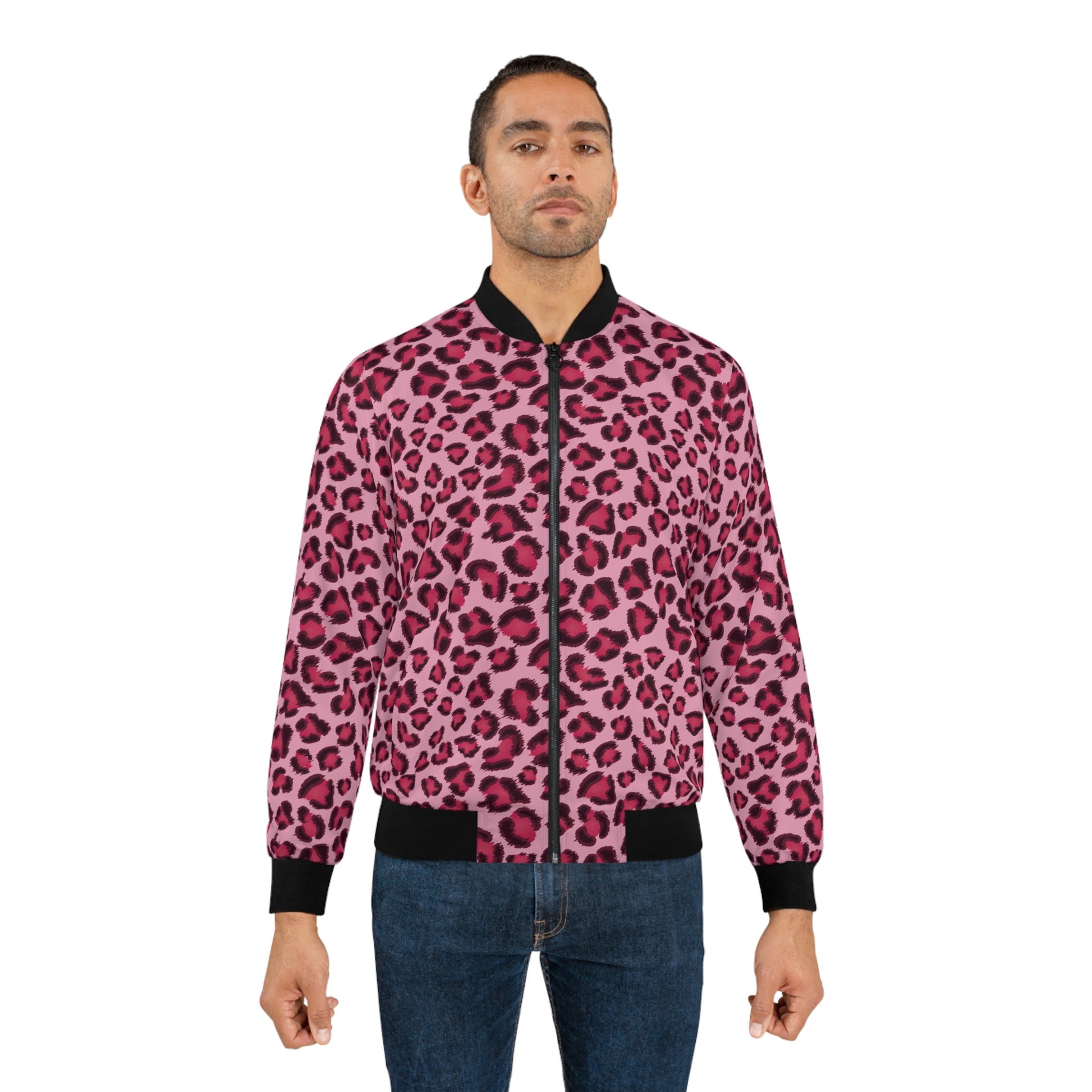 Leopard Jacket | Men's Classic Bomber | Pink, Cherry and Black