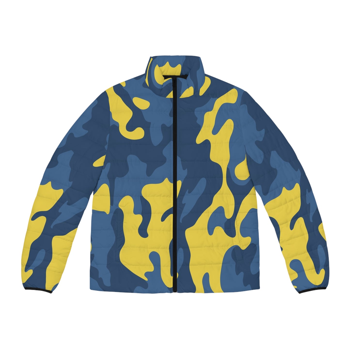 Camo Puffer Jacket For Men | Blue and Yellow Camouflage