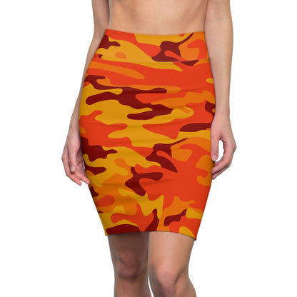 Camo Mini Skirt | Pencil Cut | Orange & Red