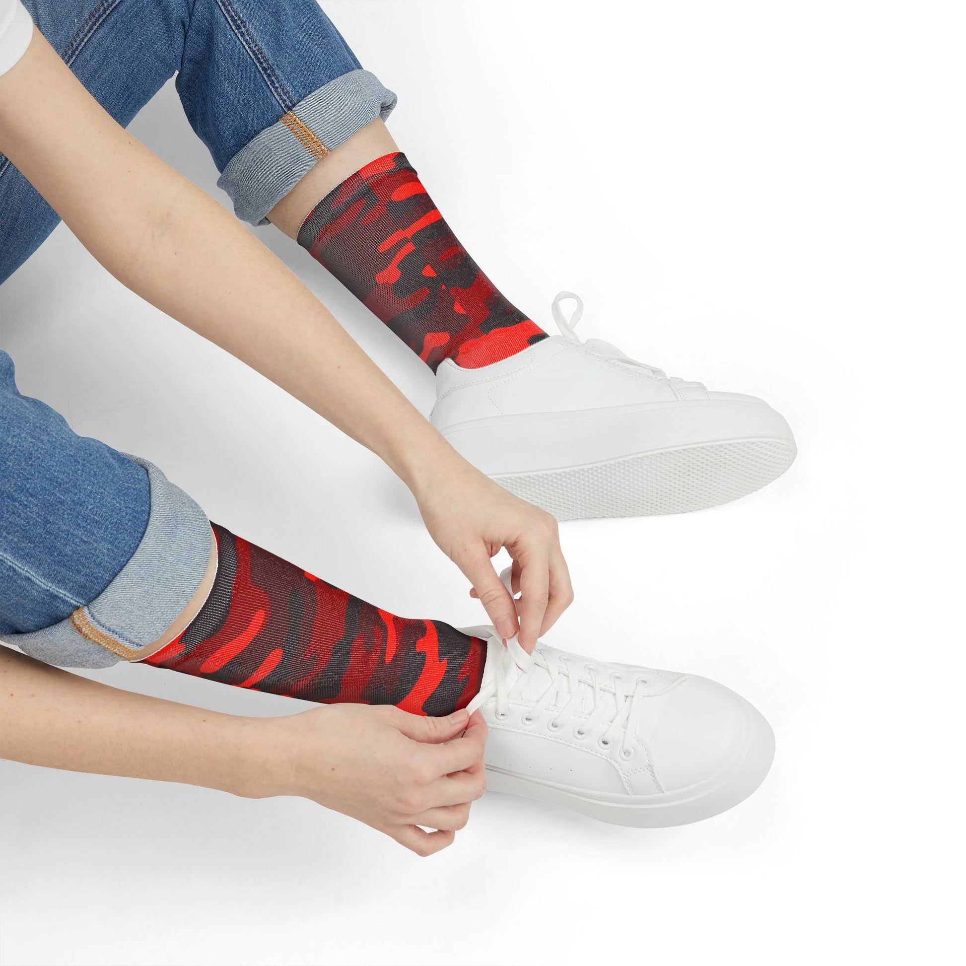 Camo Socks | Scarlet Red & Black | Sublimation Crew