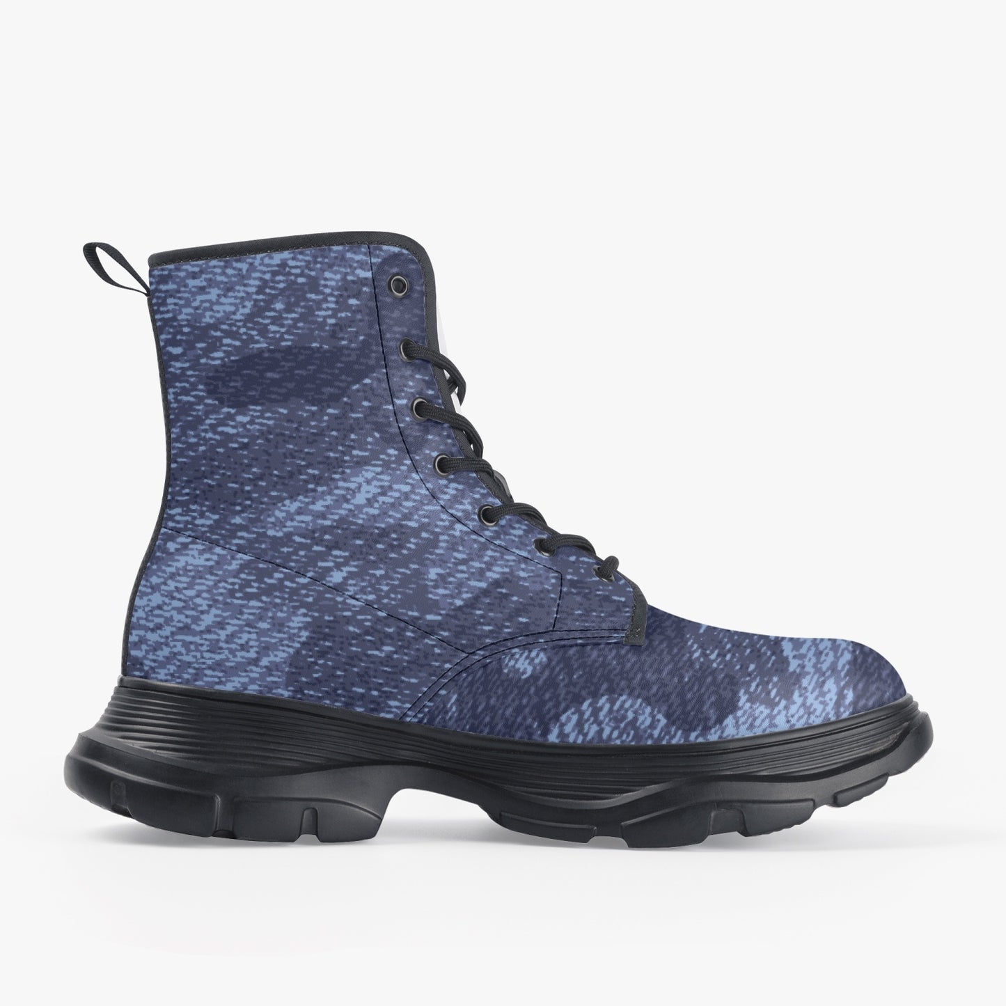 Chunky Boots | Leather in Denim Blue Camouflage