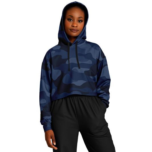 Cropped Hoodie For Women | Deep Blue Camouflage