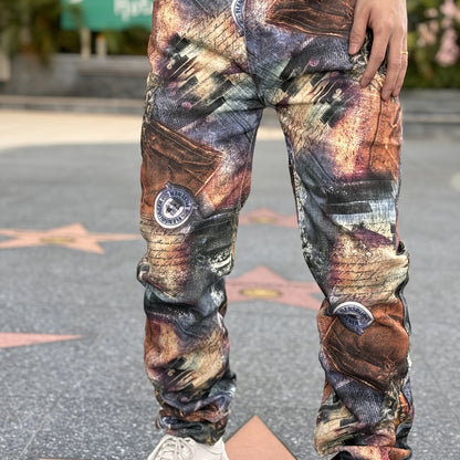 Men's Denim Pants with 3D Print | Street Style Straight-Leg Jeans