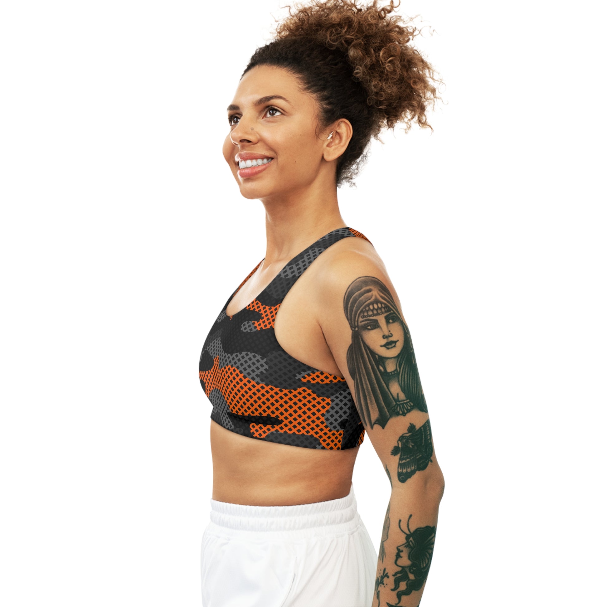 Camo Bra | Black and Orange Pixel Sports Camouflage