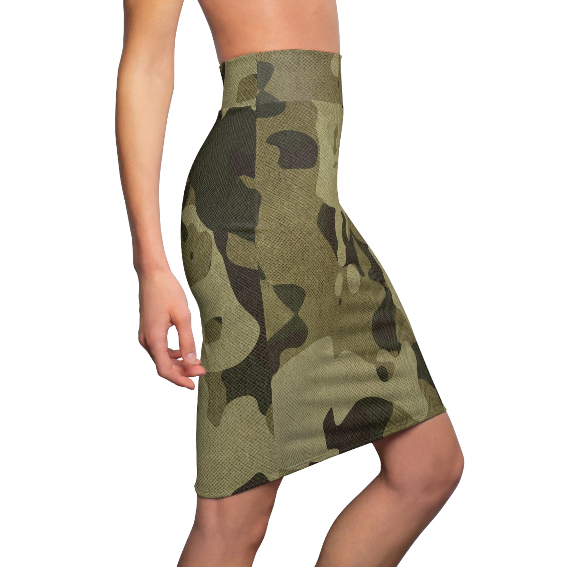 Camo Mini Skirt | Pencil Cut | Green Fabric