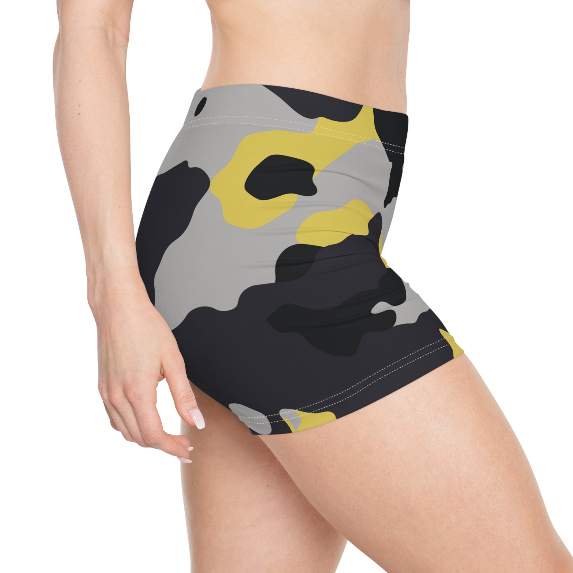 Women's Camo Shorts | Tight Fit | Yellow, Black, and Silver