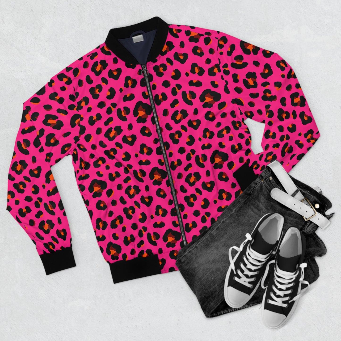 Leopard Jacket | Men's Bomber | Cerise Pink, Orange & Black