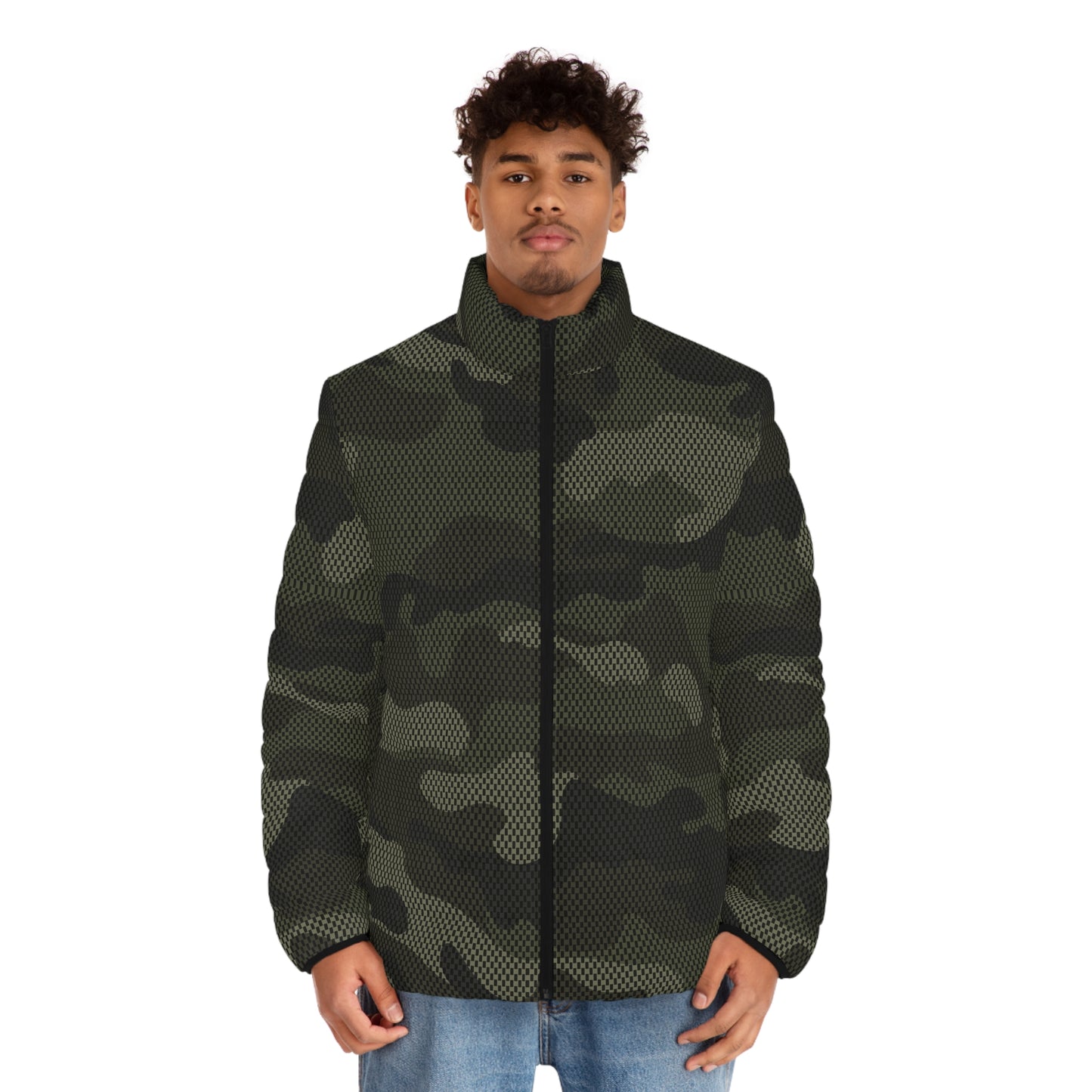 Brown Camo Puffer Jacket For Men | Digital Dotted Camouflage