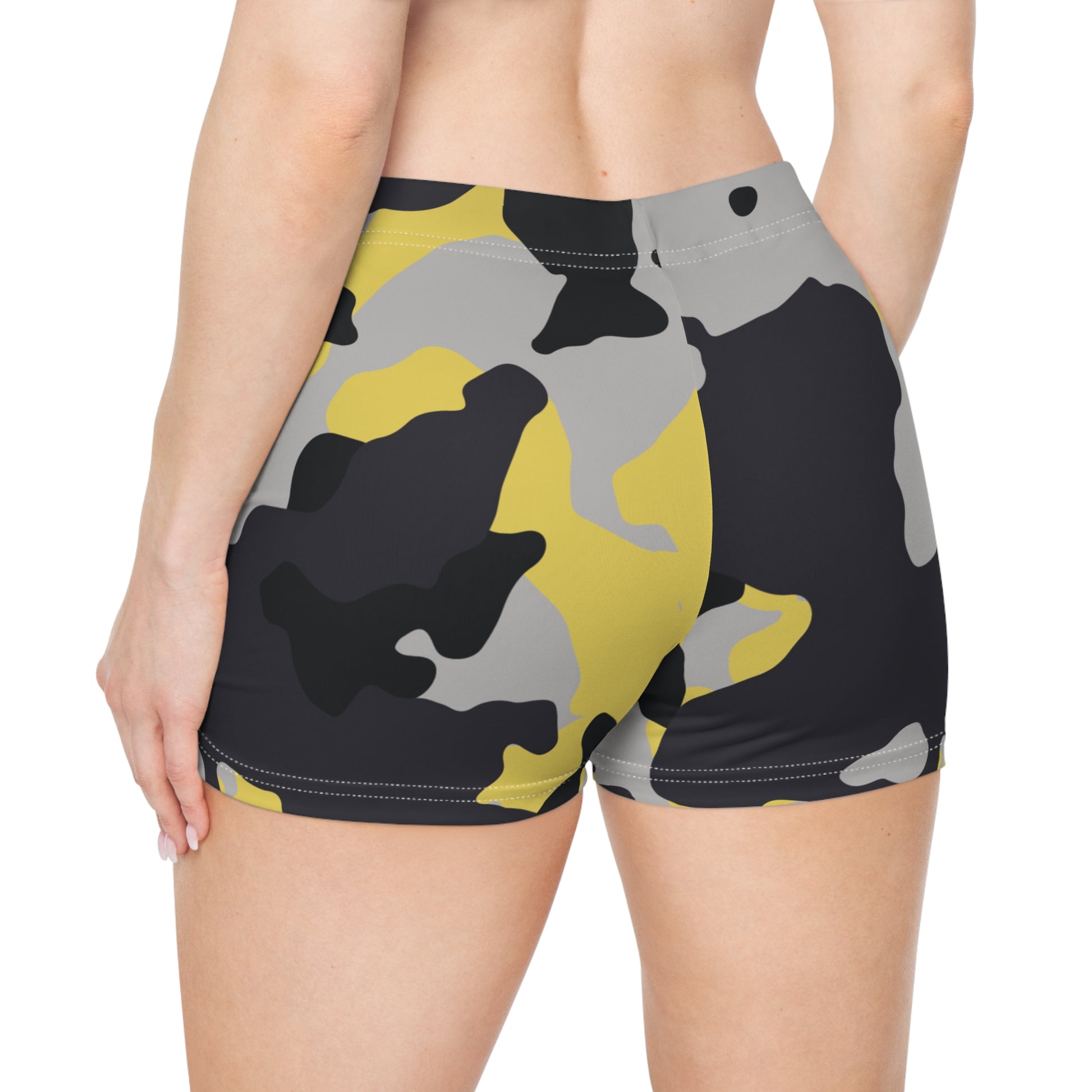 Women's Camo Shorts | Tight Fit | Yellow, Black, and Silver