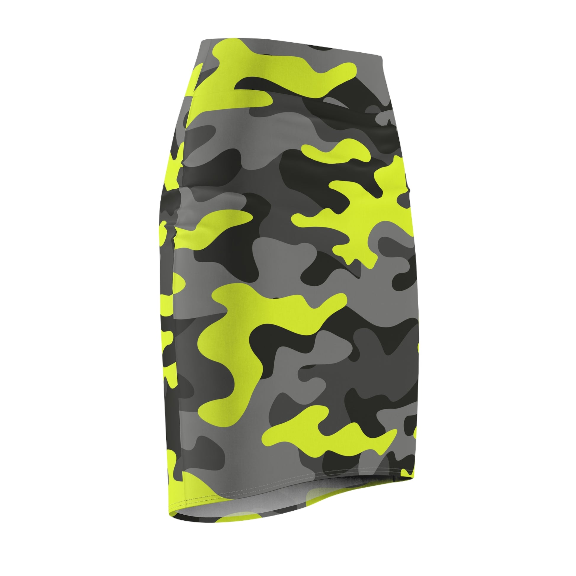 Camo Mini Skirt | Pencil Cut | Yellow, Black & Gray