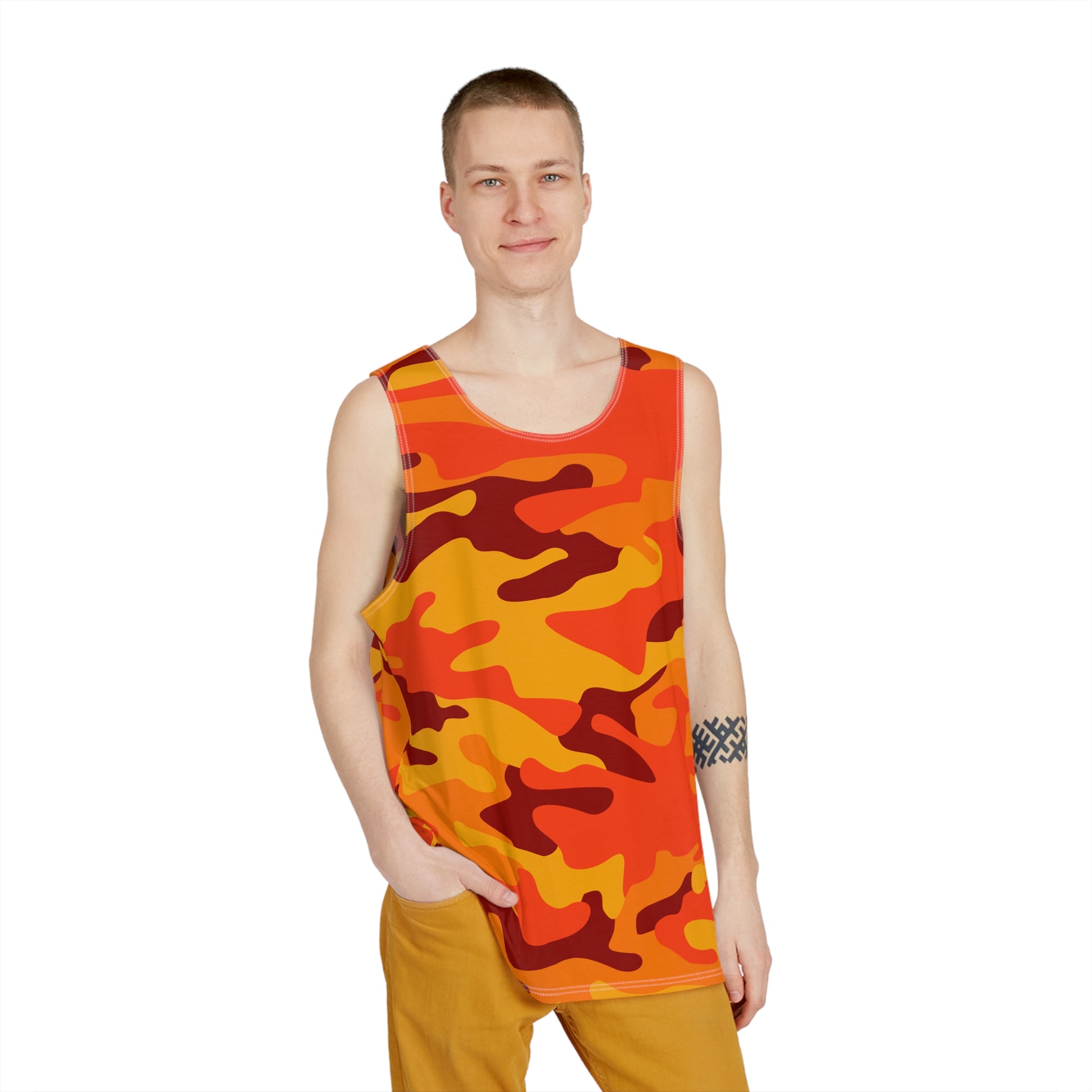 Men's Camo Tank Top | Orange & Red | Loose Fit