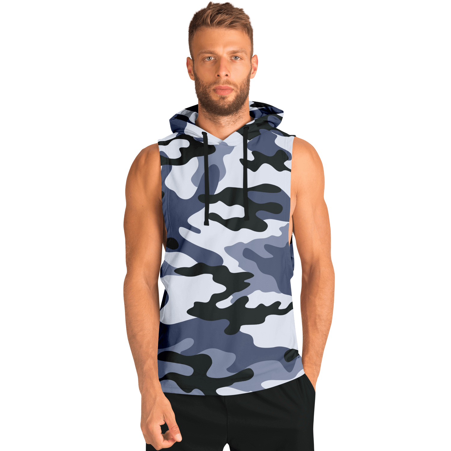 Sleeveless Hoodie | Light Blue Camouflage