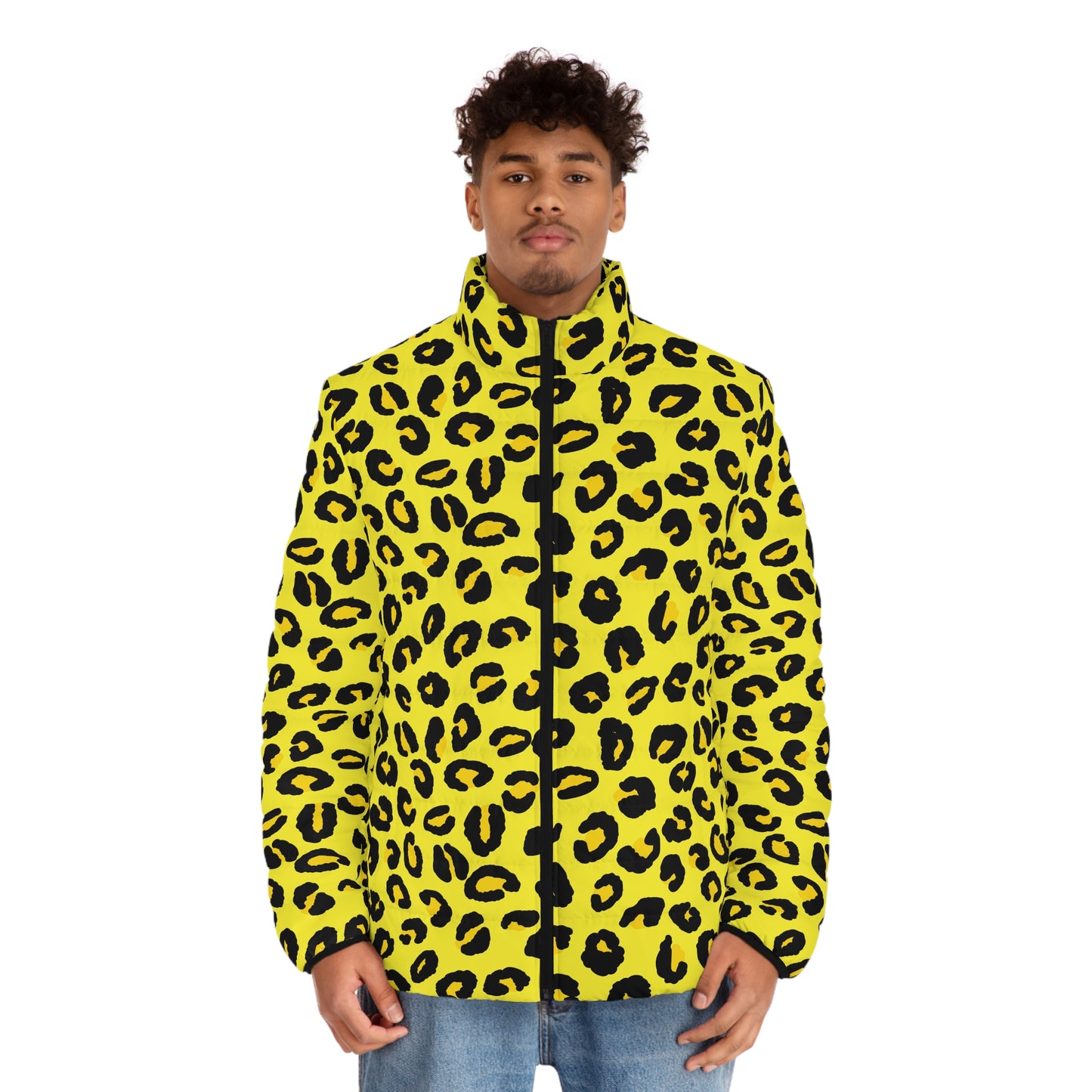 Leopard Puffer Jacket For Men | Yellow & Black