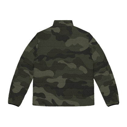 Brown Camo Puffer Jacket For Men | Digital Dotted Camouflage