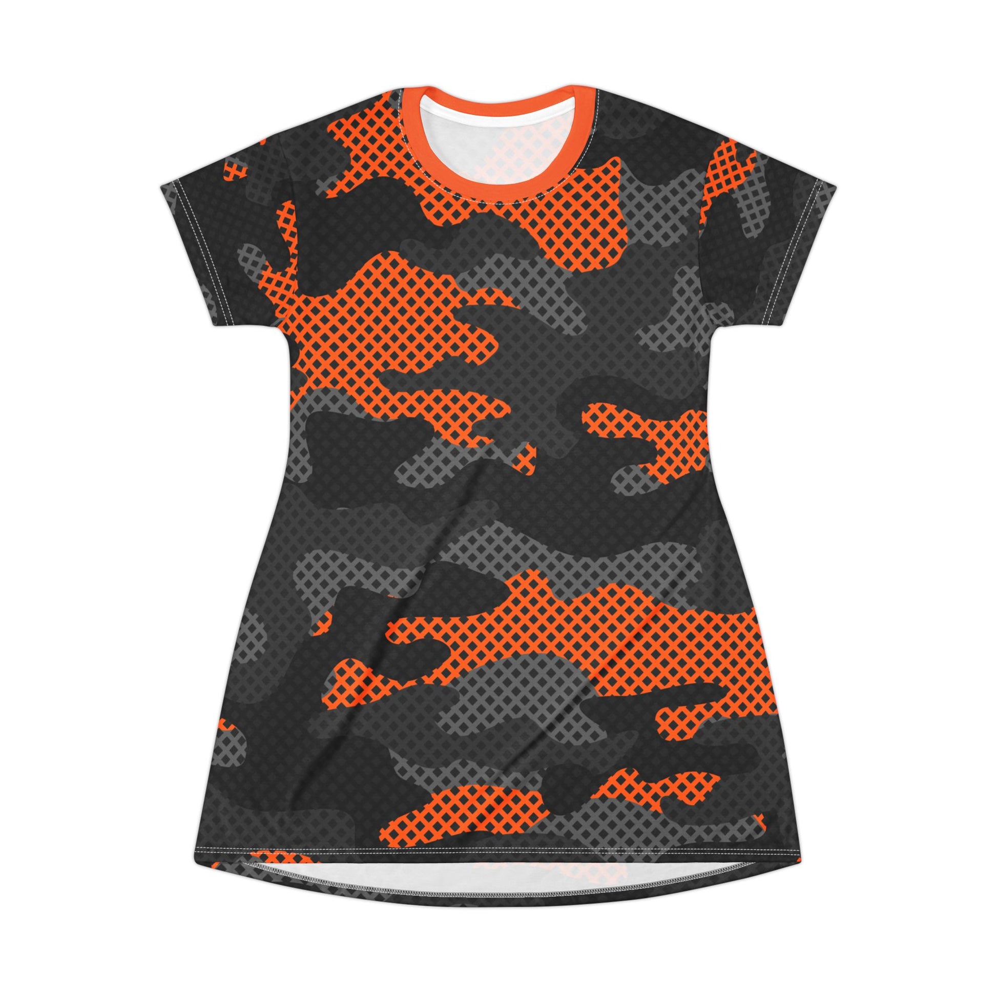 Camo T-Shirt Dress | Black and Orange Pixel Camouflage