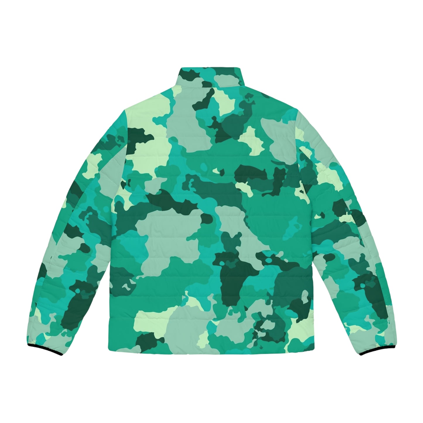 Cyan Green Camo Puffer Jacket For Men | Military Camouflage