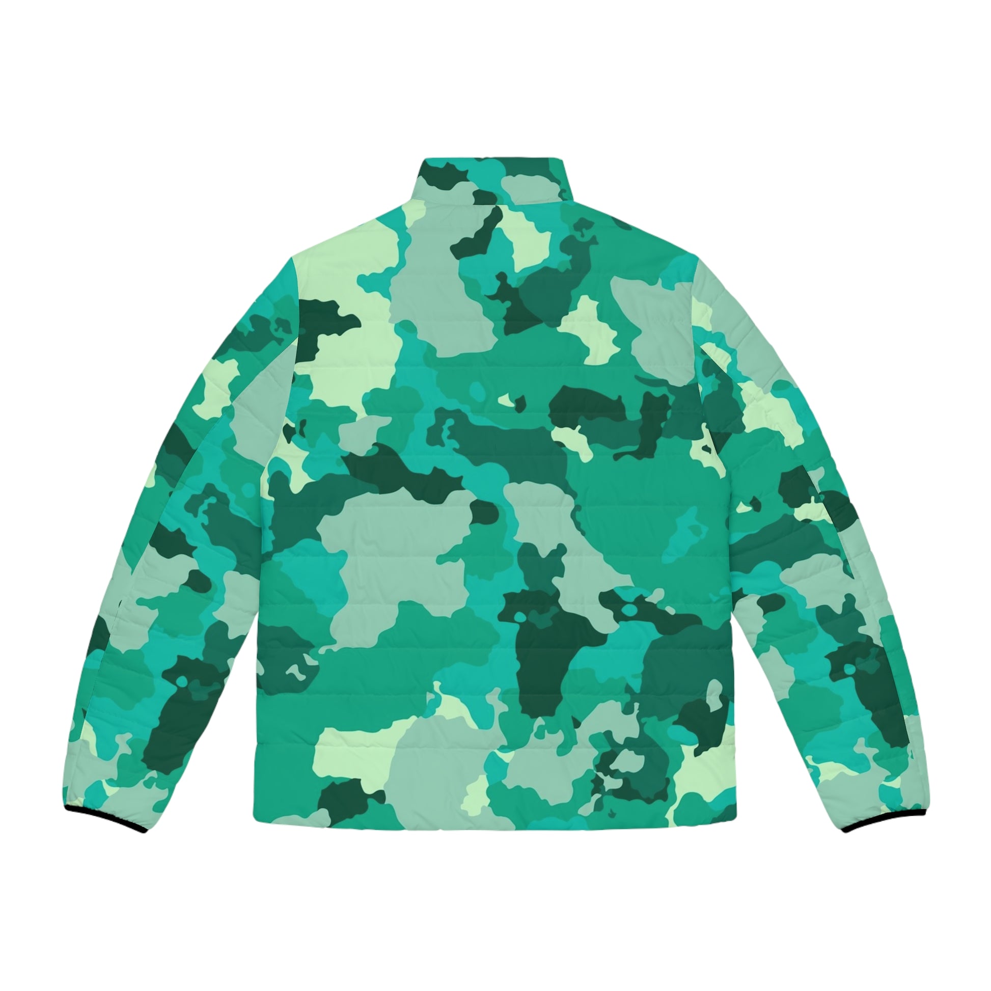 Cyan Green Camo Puffer Jacket For Men | Military Camouflage