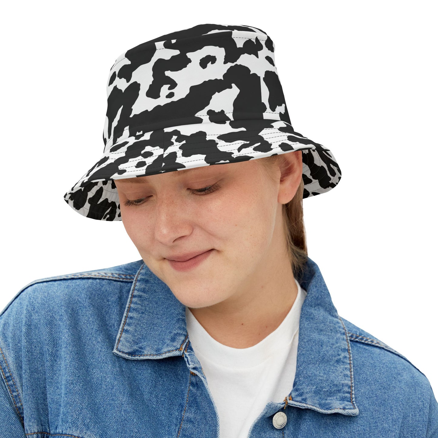 Camo Bucket Hat | Black & White Cow Camouflage