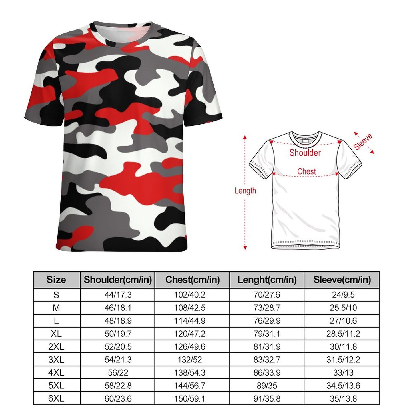 Camo Shirt | Red, Black & White Camouflage T