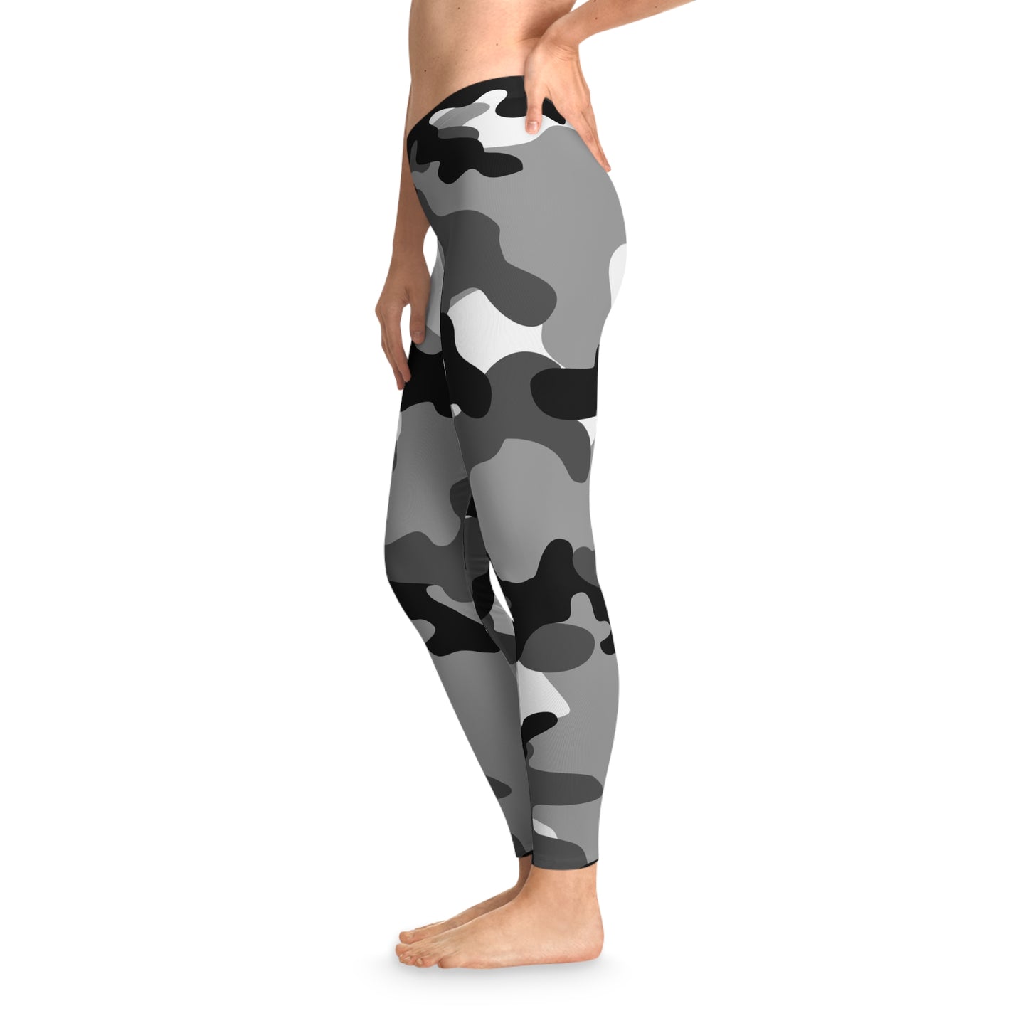 Gray, Black, and White Camo Leggings For Women