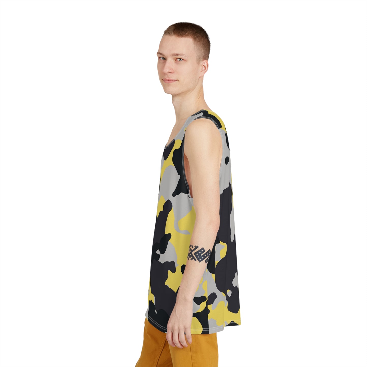 Men's Camo Tank Top | Black, Yellow, and Silver | Loose Fit