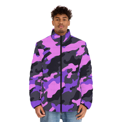 Pink Camo Puffer Jacket For Men | Mixed Black & Indigo