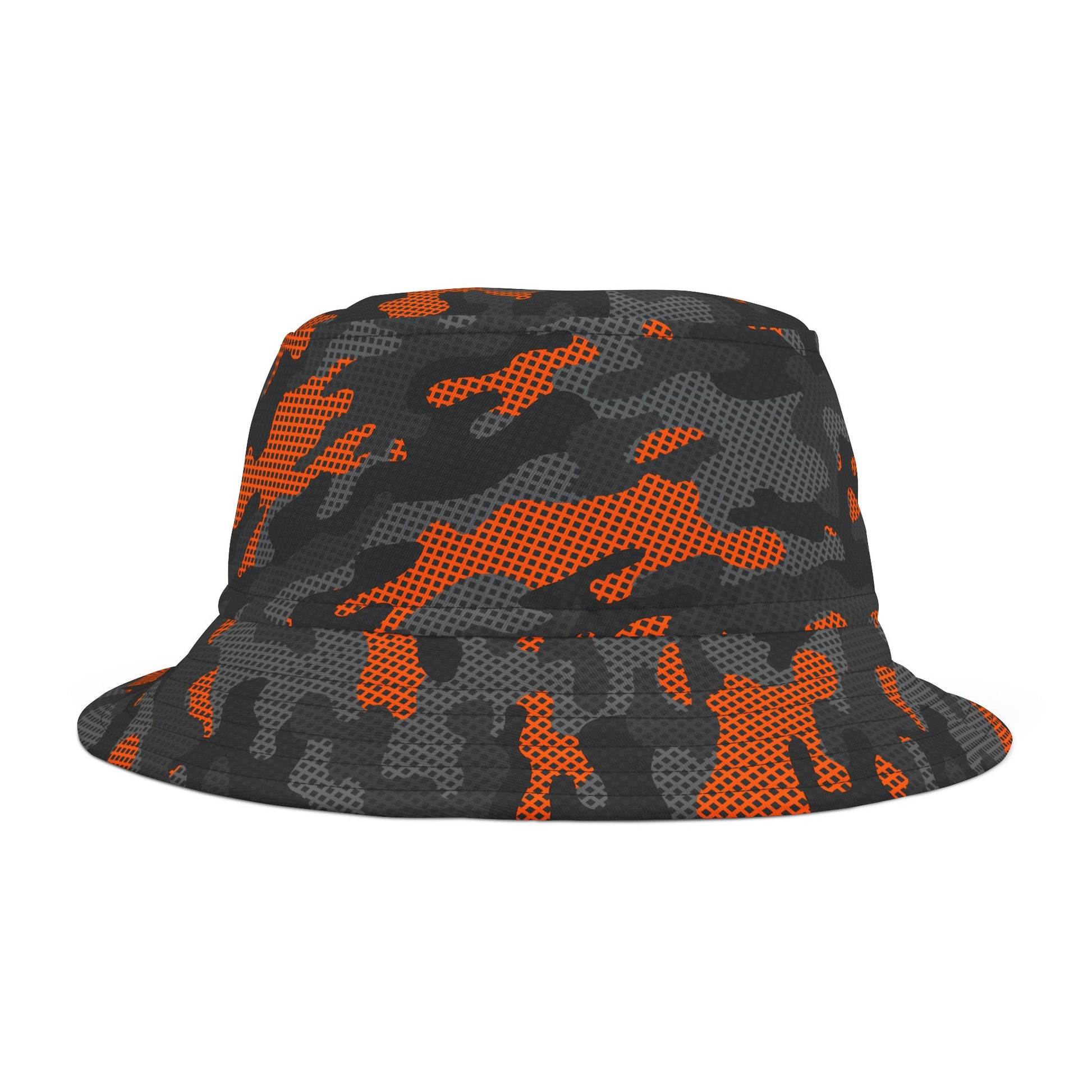 Camo Bucket Hat | Black & Orange Pixel Camouflage