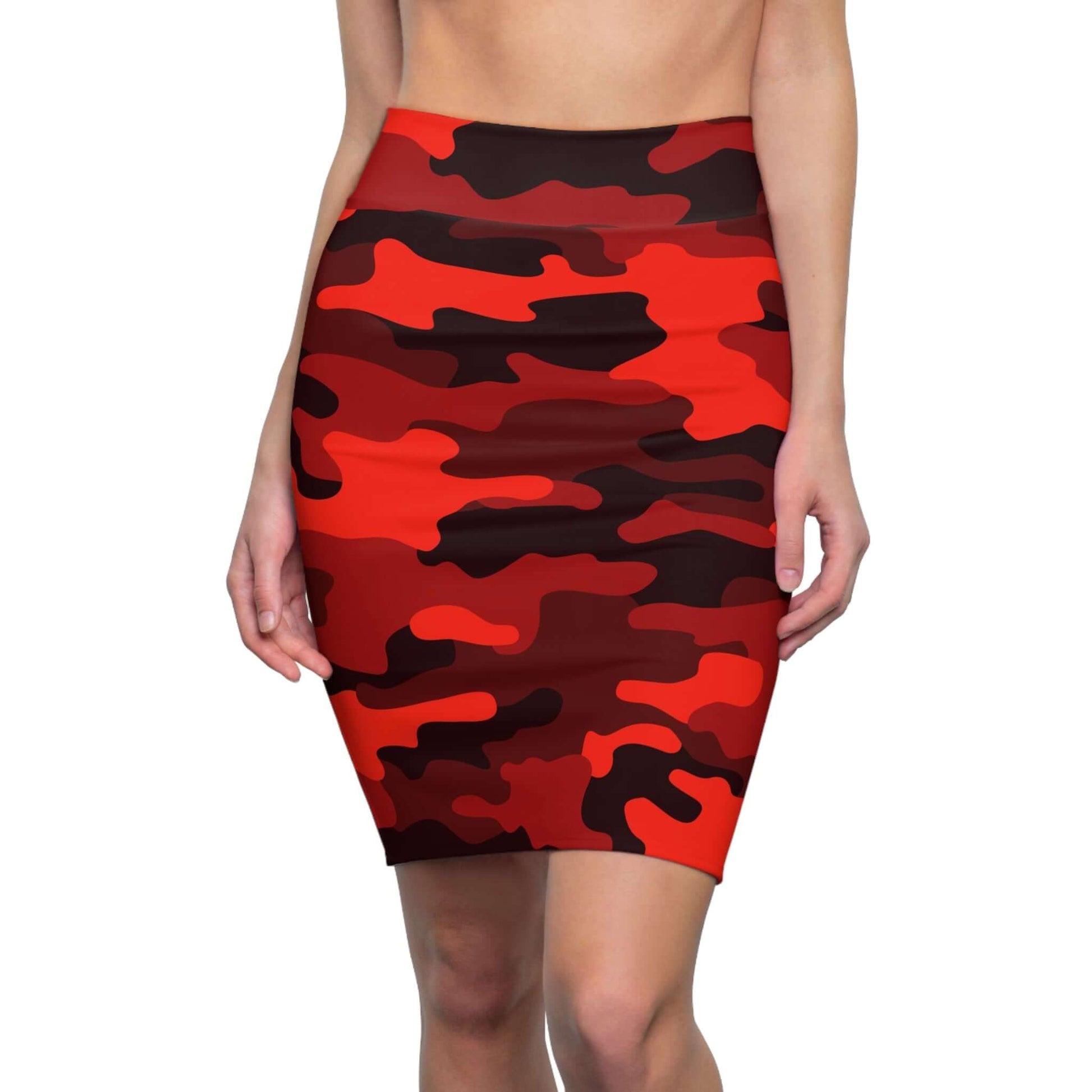 Camo Mini Skirt | Pencil Cut | Scarlet Red & Black Pattern