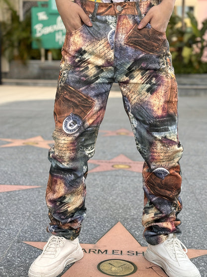 Men's Denim Pants with 3D Print | Street Style Straight-Leg Jeans