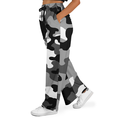 Camo Wide Leg Pants | Black, White & Gray Camouflage