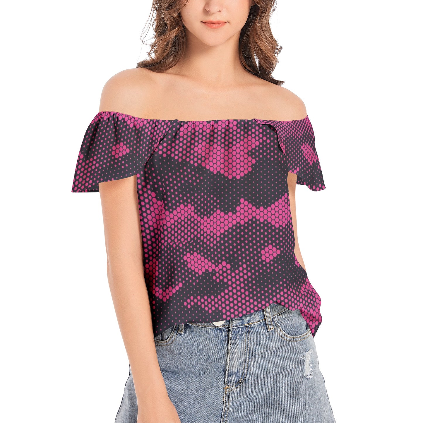 Off The Shoulder Camo Top | Digital Pink Camouflage