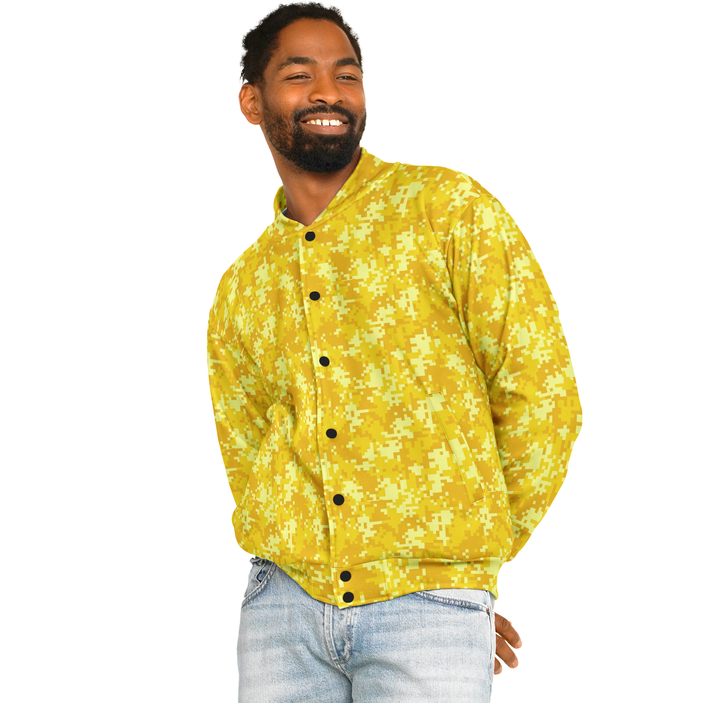 Baseball Jacket in Yellow Pixel Camouflage