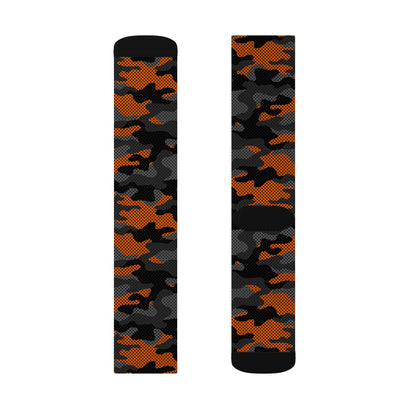 Camo Socks | Black & Orange Pixel Camouflage