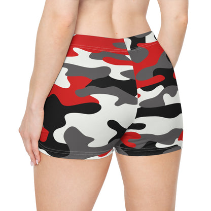 Women's Camo Shorts | Tight Fit | Red, Black, and White