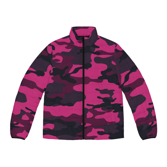 Camo Puffer Jacket For Men | Mixed Pink, Onyx & Deep Blue