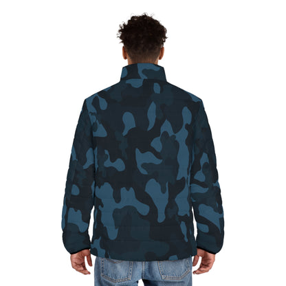 Blue Camo Puffer Jacket For Men | Classic Military Design