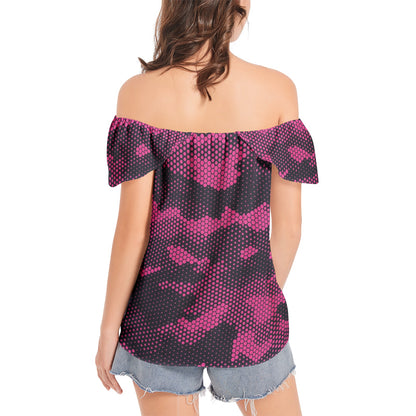 Off The Shoulder Camo Top | Digital Pink Camouflage