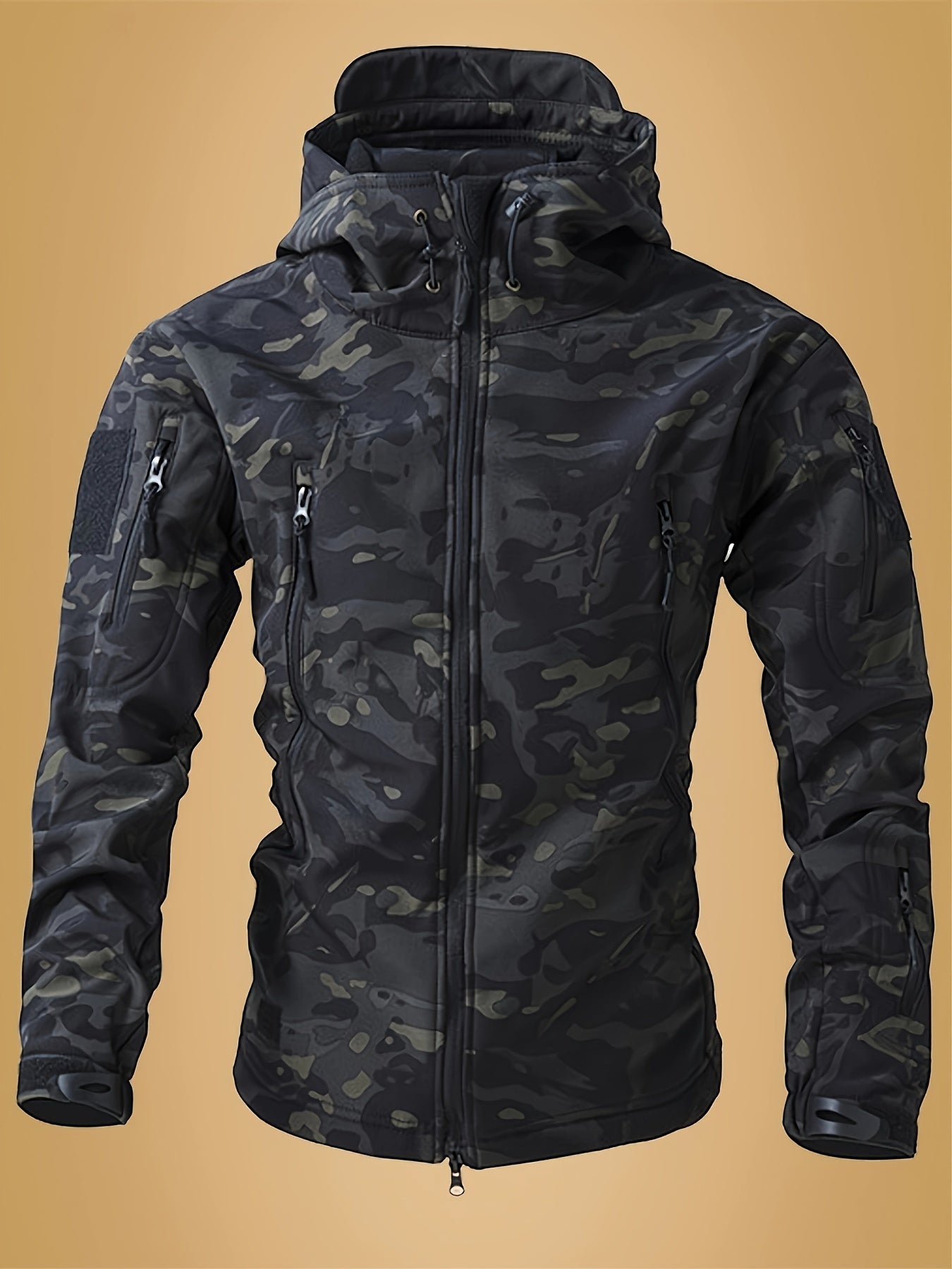 Men's Tactical Camo Windbreaker | Waterproof, Mid-Length Military Jacket with Hood