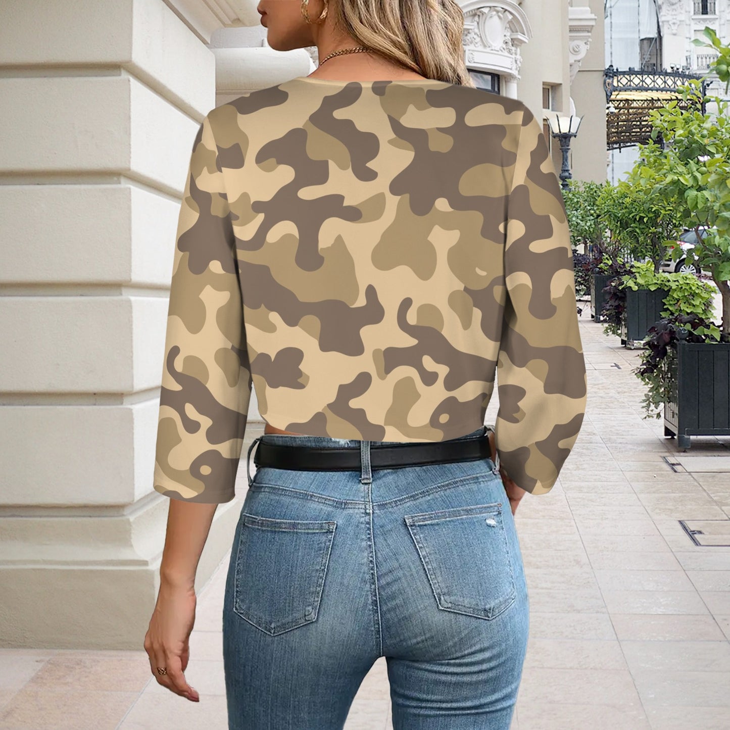 Camo Blazer | Cropped Open Front | Khaki Camouflage