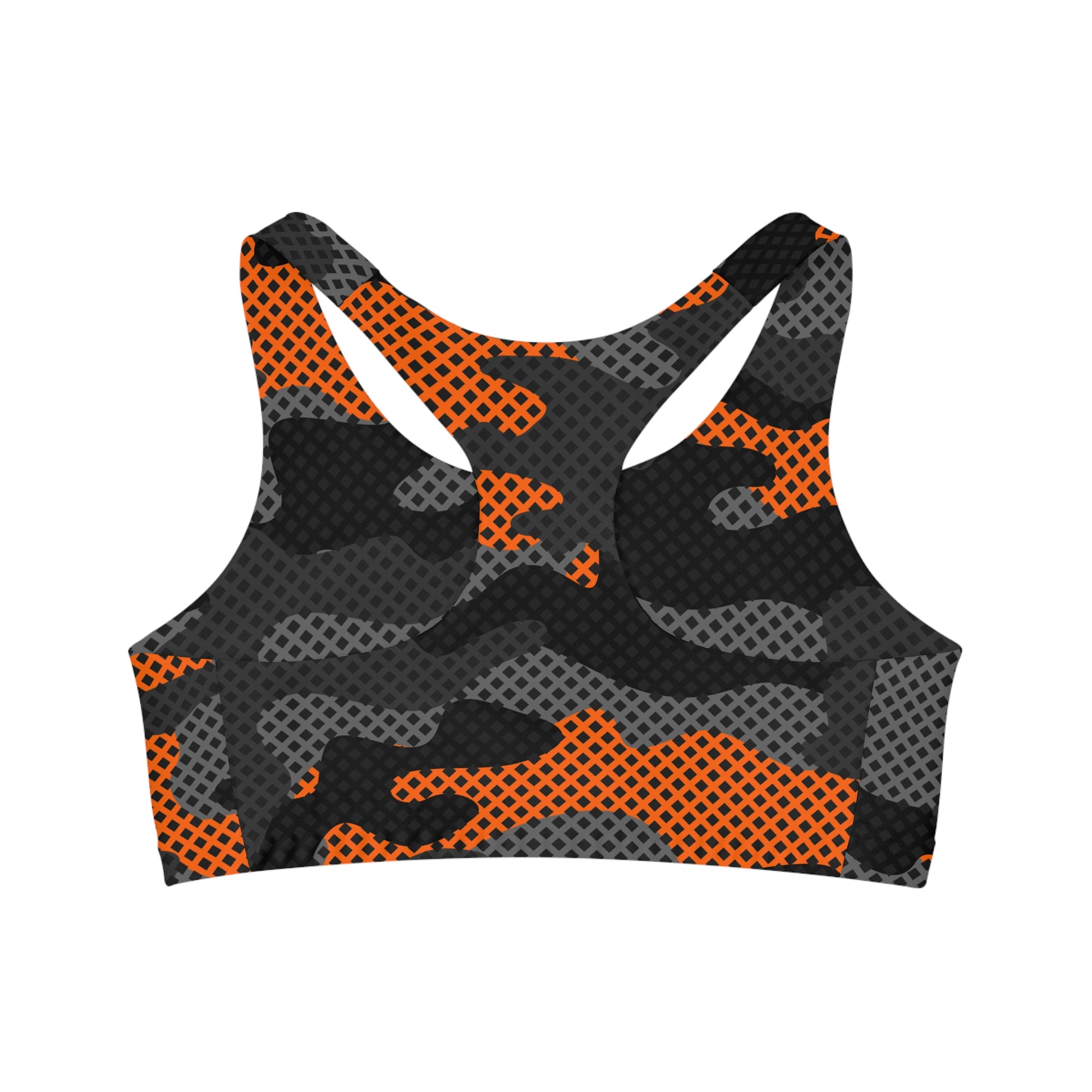 Camo Bra | Black and Orange Pixel Sports Camouflage