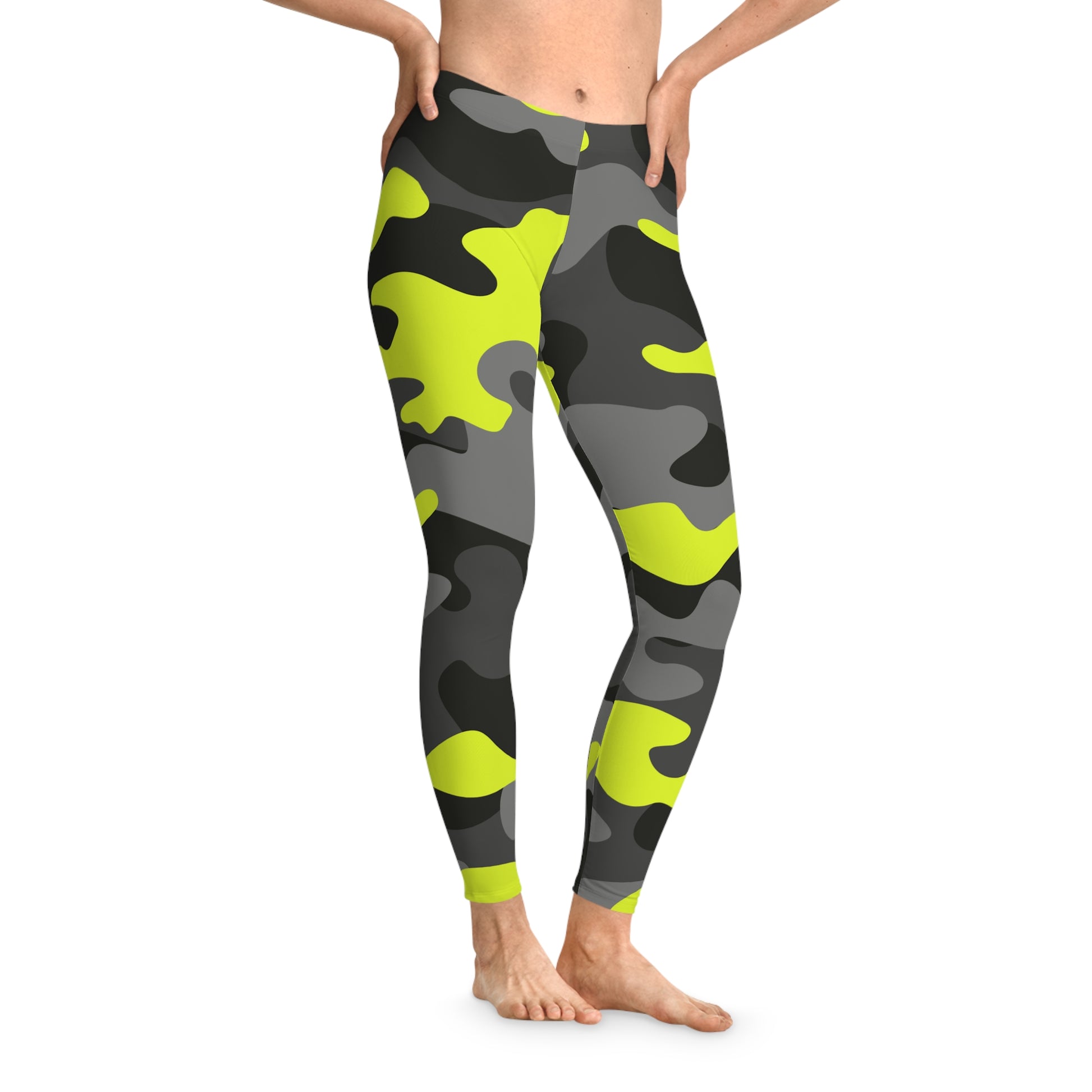 Yellow, Black, and Gray Camo Leggings For Women