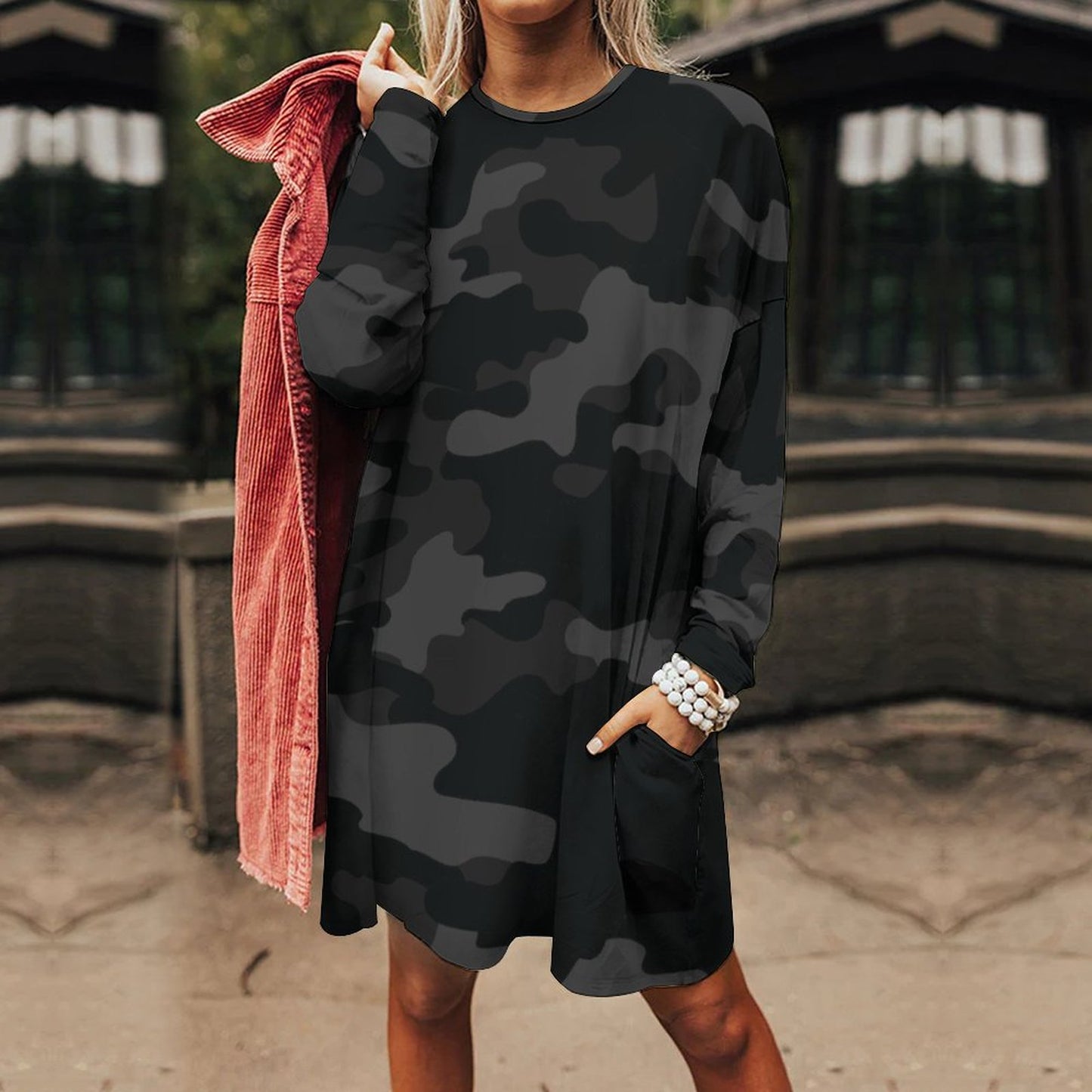 Camo Shirt | Loose Fit Long Sleeves | Black Camouflage