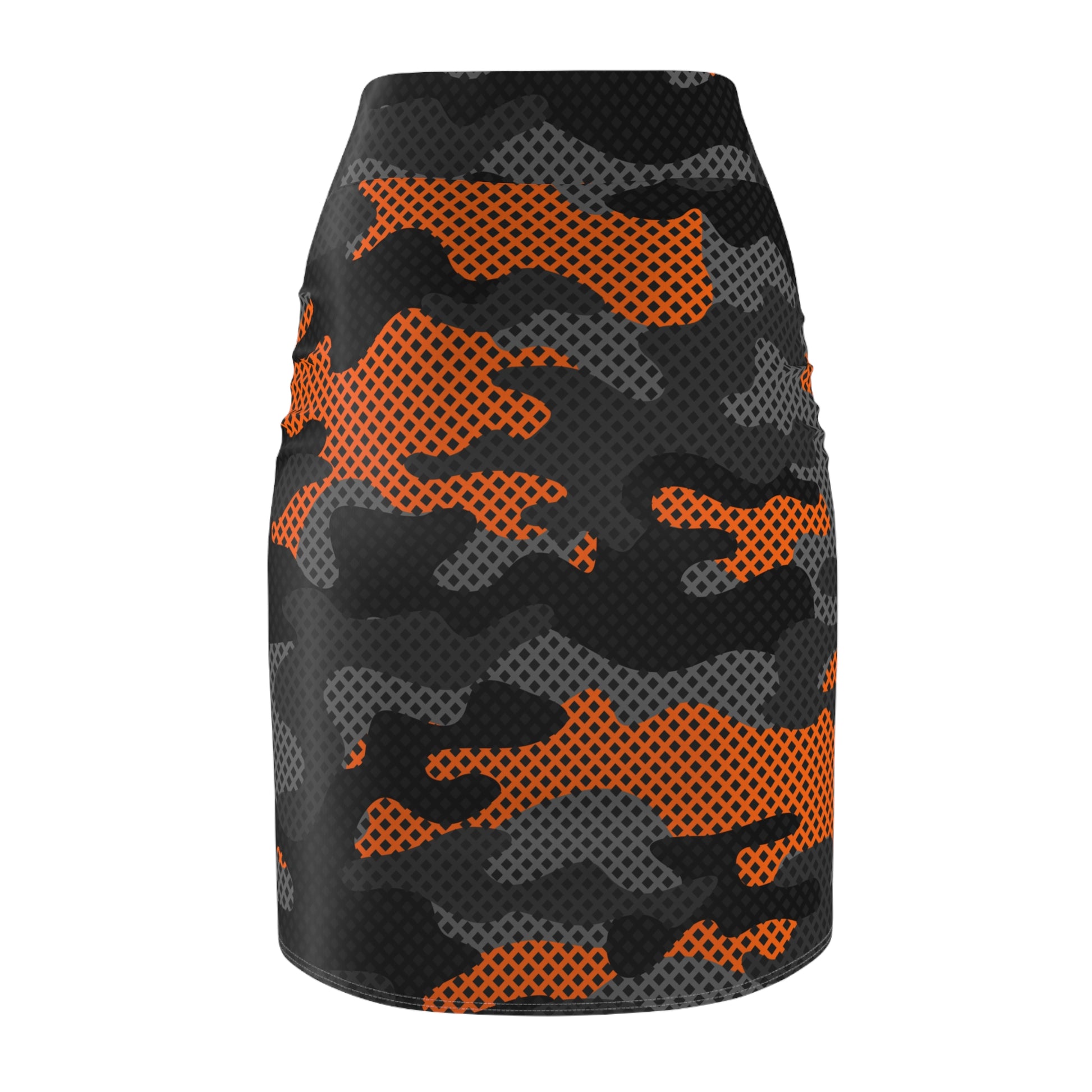 Camo Mini Skirt | Pencil Cut | Black & Orange Pixel Pattern