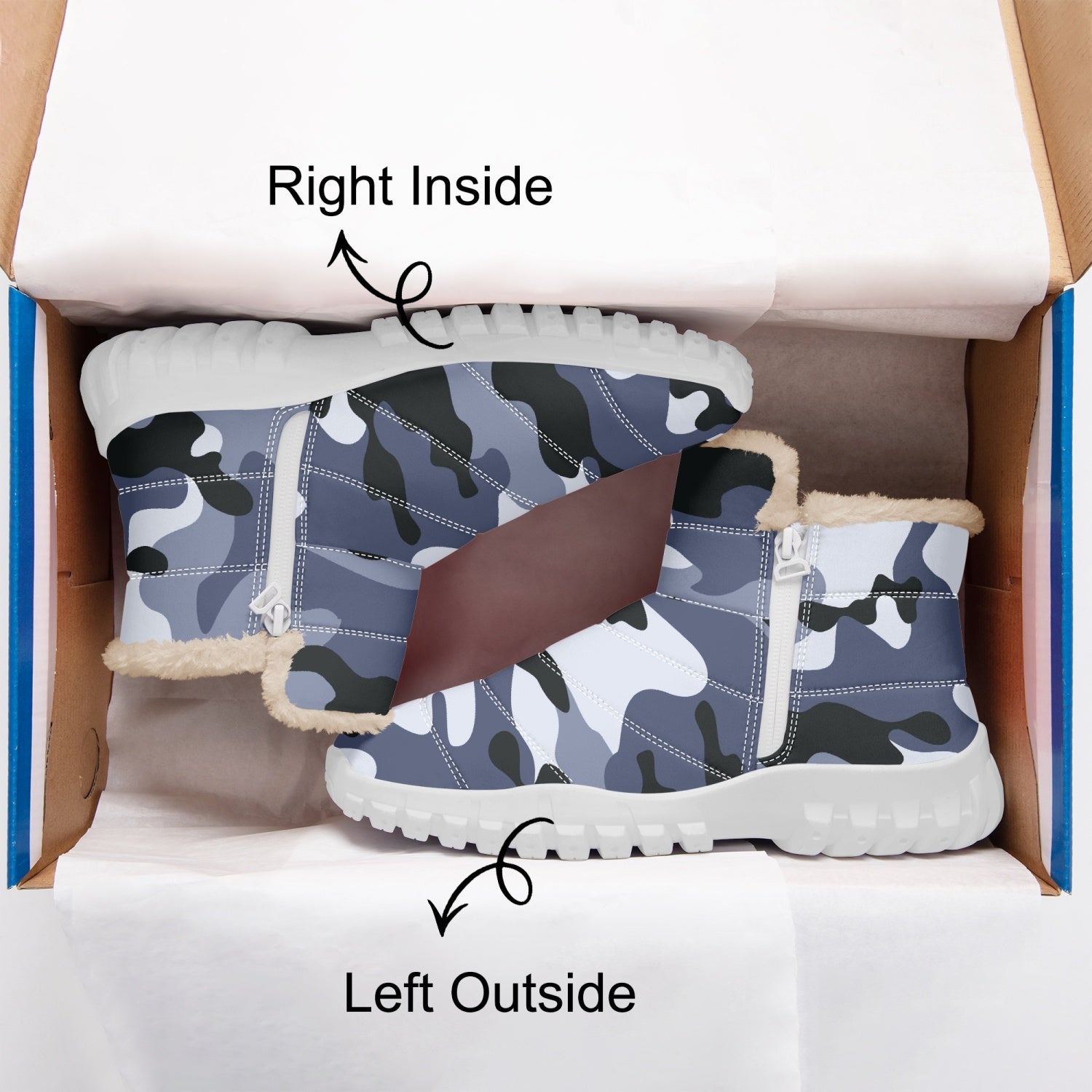 Camo Boots | Cotton-pad Fur Zipper Up | Light Blue