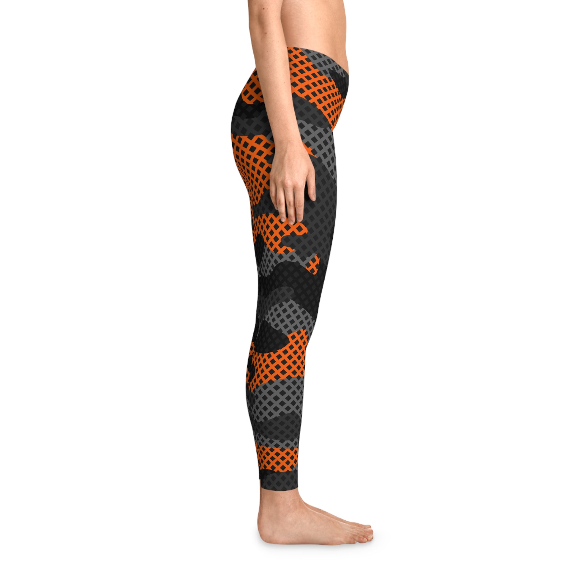 Black & Orange Camo Leggings For Women | Mid Waist Fit