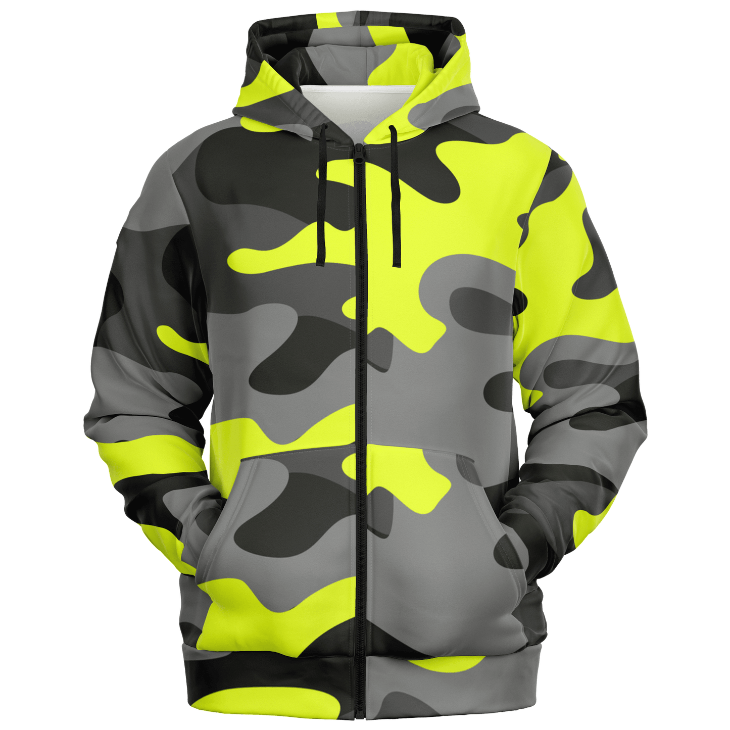 Zip-Up Hoodie | Yellow, Black, and Gray Camouflage