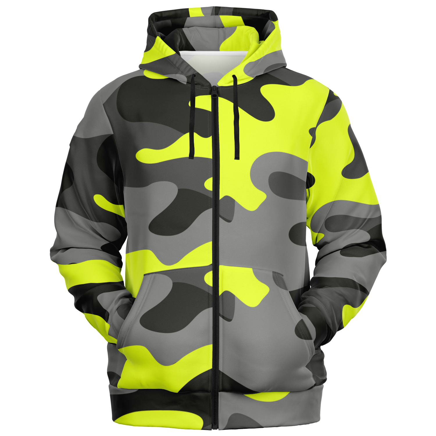 Zip-Up Hoodie | Yellow, Black, and Gray Camouflage