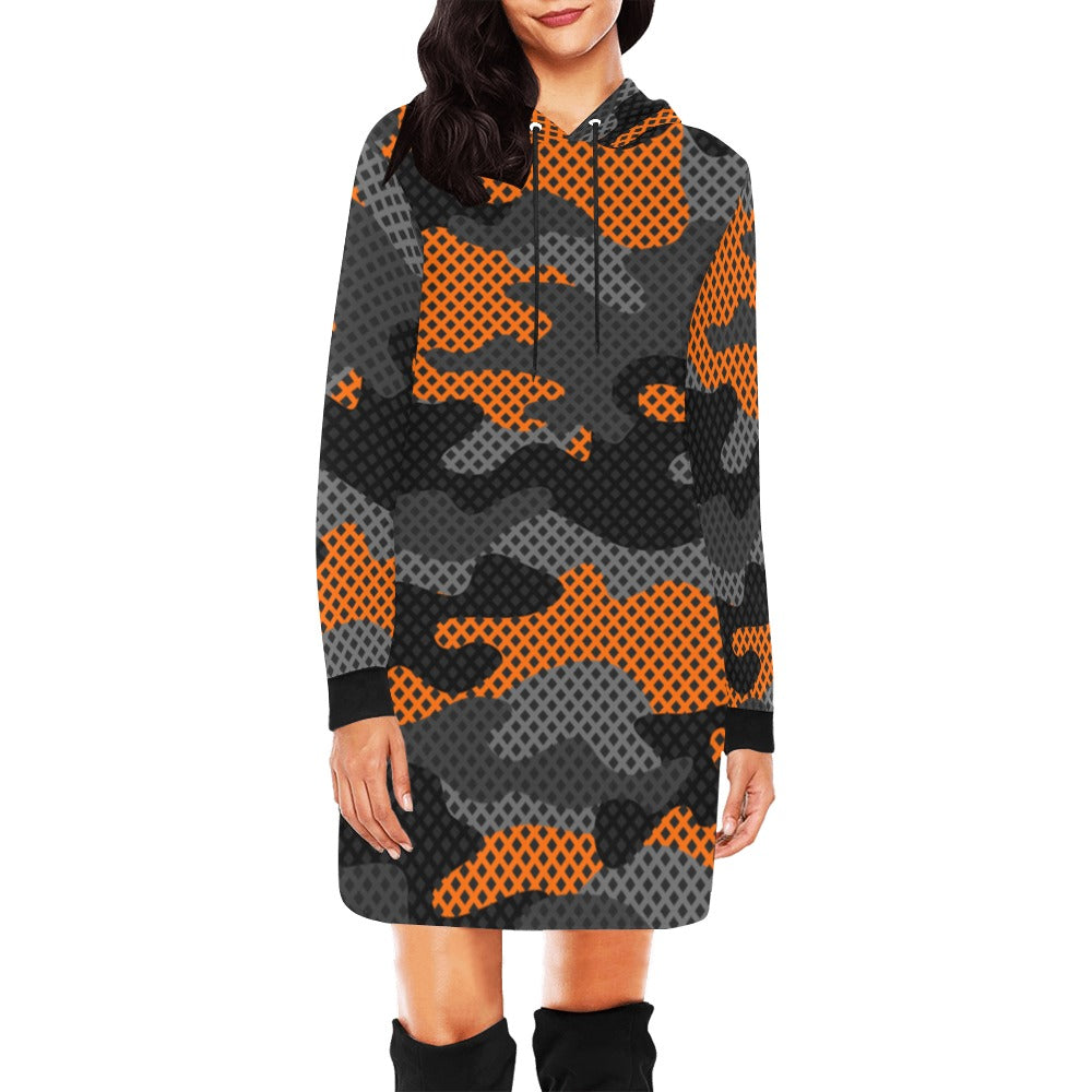 Camo Hoodie Dress | Orange and Black Pixel Camouflage